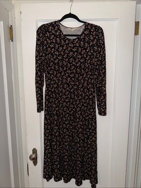Boden Black Long-Sleeve Floral Midi Dress 8P